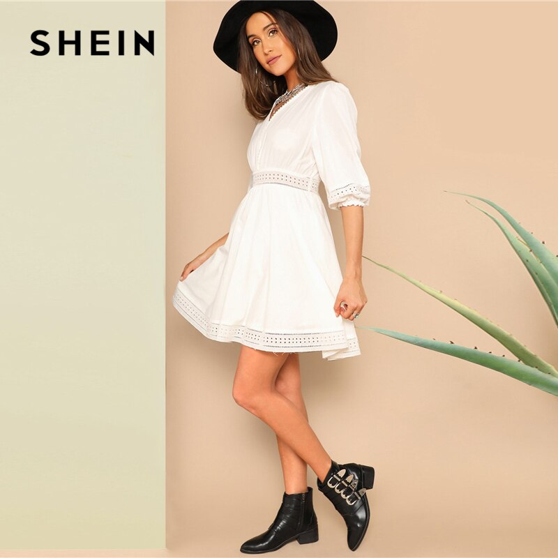 Aliexpress.com : Buy SHEIN Boho White Off Shoulder Floral Print Belted Short Dress Streetwear 